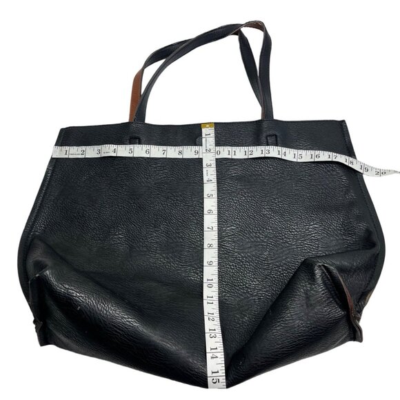 Large Black/Brown reversibleLeather Tote Bag 19x16 Inches 82c - Picture 2 of 15